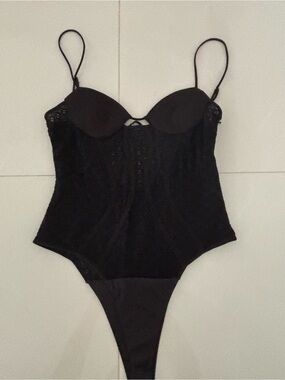 Zara Black Lace Bustier Thong Bodysuit